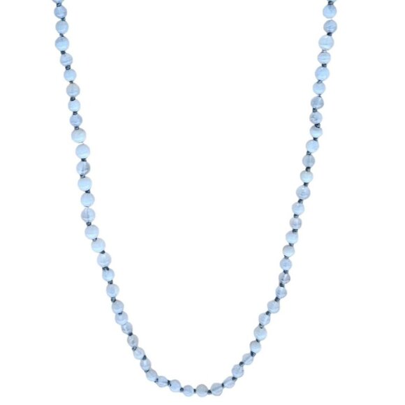Elegant Blue Agate Knotted Bead Necklace Classic Minimalistic Jewelry Healing - Picture 1 of 6
